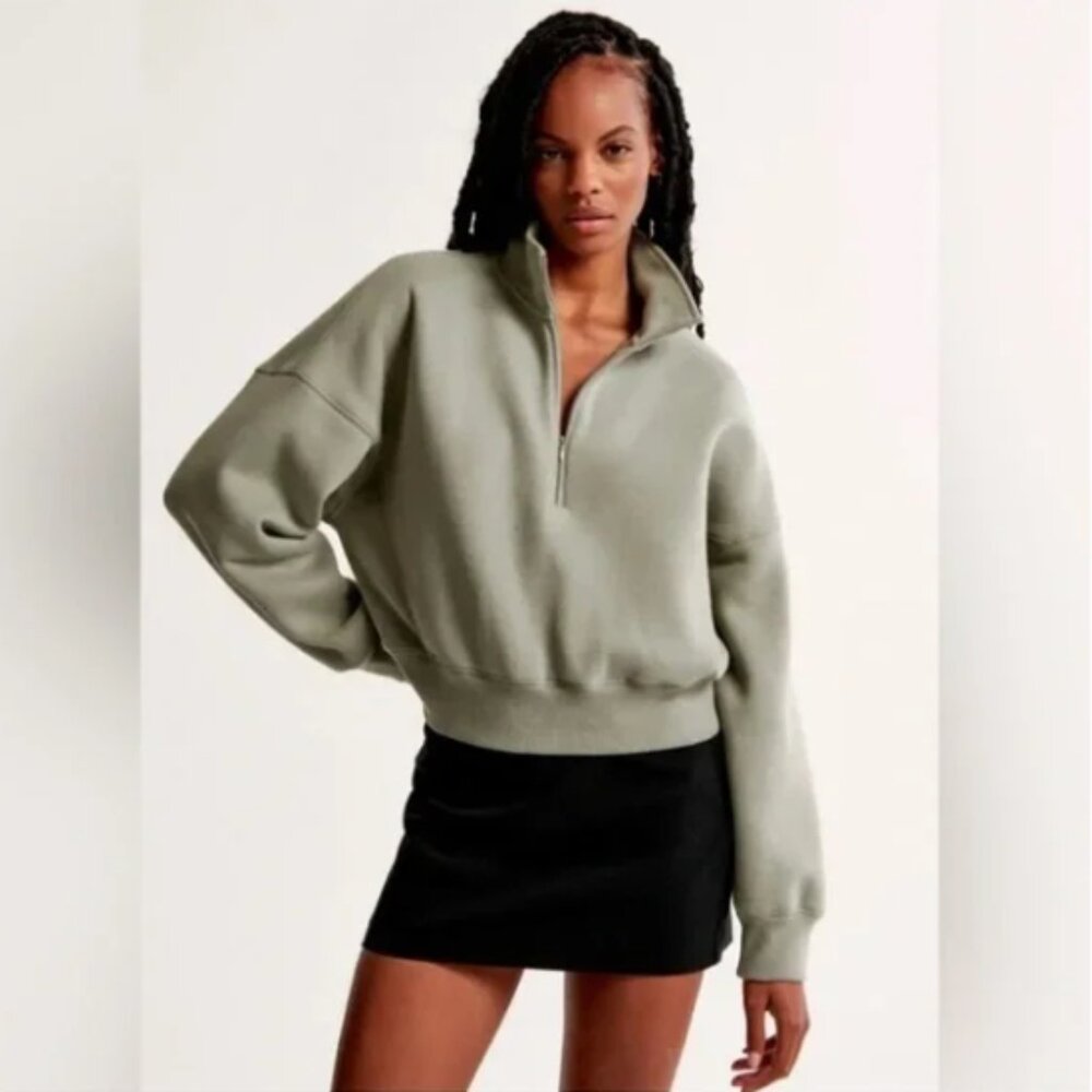 Abercrombie & Fitch Essential Sunday Half-Zip Sweatshirt - Green Size Small - Picture 5 of 5